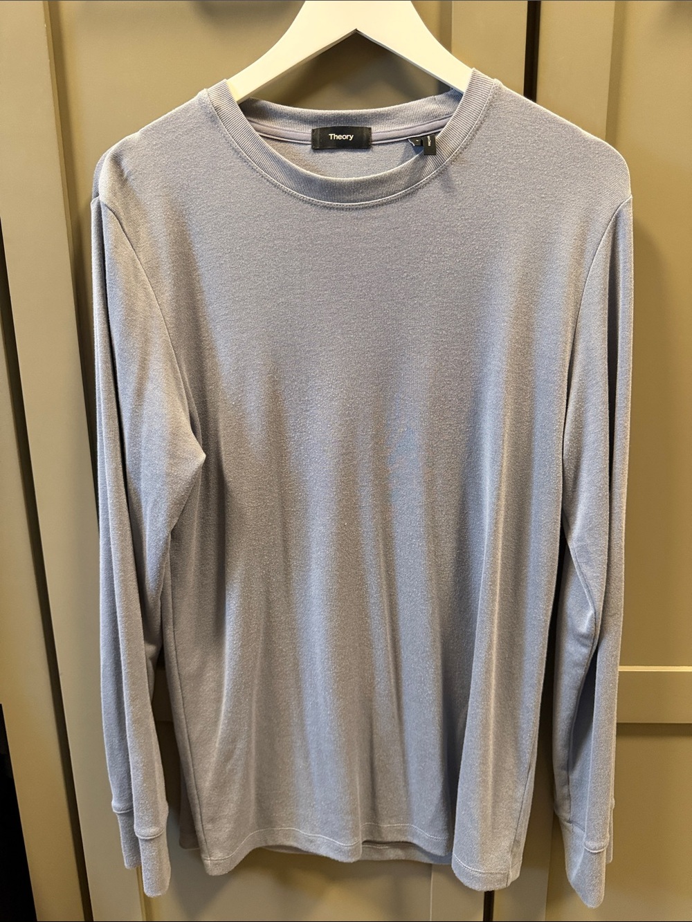 Theory Men's Long-Sleeve Crewneck Shirt in Light Blue-Gray